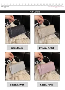 Detail view of rhinestone evening clutch bags in four colors with 20cm scale ruler