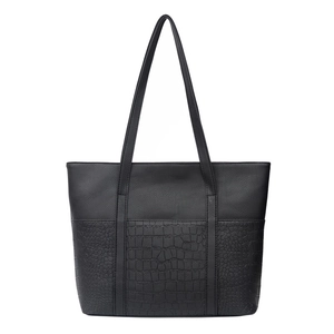 Sac cabas noir minimaliste avec texture de crocodile et litchi épissée en forme de trapèze