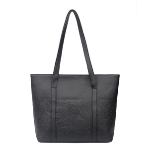 Sac cabas noir avec motif rose en relief 3D et larges doubles bandoulières