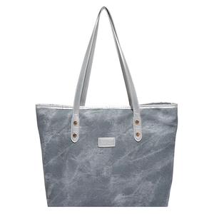 Minimalist grey marble texture tote bag with large capacity and reinforced top handles