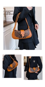 Detalles del bolso de hombro con estampado de leopardo y cierre de rayo único