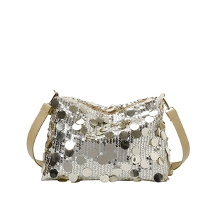 Sparkly silver and gold sequin shoulder bag with premium faux leather strap and zipper