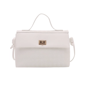 White crossbody bag with houndstooth texture and golden twist lock for women