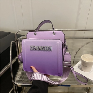Fashionable purple gradient handbag with wide logo strap and sequin lettering detail