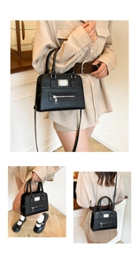 Detailed views of a black Boston bag showing hand-carry and shoulder strap styling