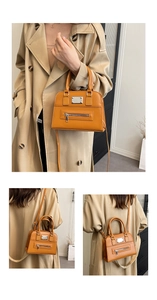 Ginger yellow leather Boston bag shown in hand-carry, shoulder, and crossbody styles