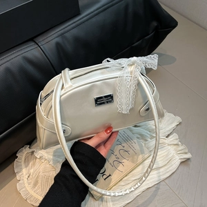 Borsa Sottobraccio Da Donna In Pelle PU Lucida Borsa A Spalla Retro Con Fiocco In Pizzo Stile Coquette Borsa A Mano Bowling