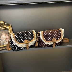 Sac À Épaule À Pois Et Dentelle Sac Bandoulière Rétro Style Coréen Toile Sac À Main Pour Femmes Quotidien Décontracté