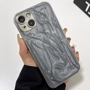 Silver marble flow pattern phone case for iPhone with protective camera bezel in hand