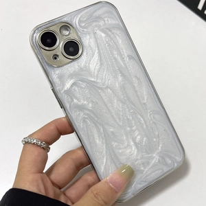 White 3D textured iPhone case with pearlescent finish and fluid art oil painting design
