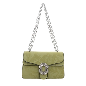 Green marble pattern small square bag with diamond buckle and silver chain strap