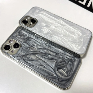 Glossy pearlescent marble texture phone cases for iPhone in pearl white and metallic grey