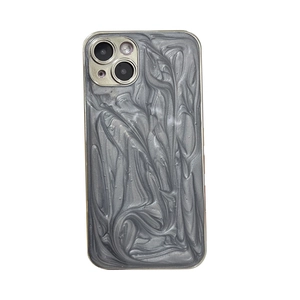 Silver marble liquid texture protective phone case for iPhone 15 Pro Max and 14 models