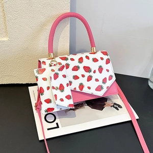 Women Strawberry Print Handbag Crossbody Bag PU Leather Litchi Grain Fashion Versatile Lady