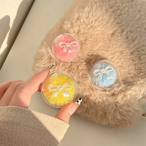 Cute round air cushion phone stand with mink fur bow in pink, yellow and blue colors