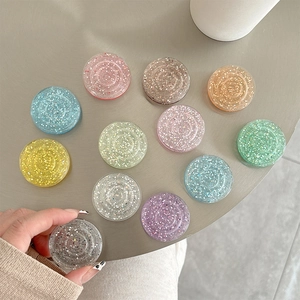 Round Phone Griptok Holder Expanding Resin Glitter Sequin Sparkly Sparkle Bling Folding Socket For Smartphone