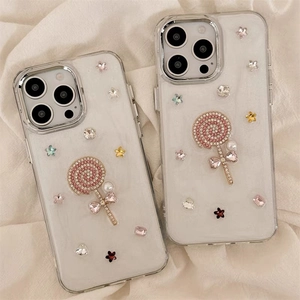 Süße Strass Lutscher Stern Epoxid Handyhülle Für iPhone 16 17 Pro Max Glitzer TPU Weiche Hülle Damen Luxus Handyhülle