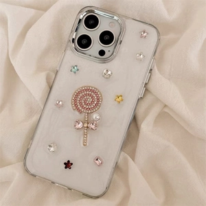 Elegante glitzernde Strass-Stern-Lutscher-Handyhülle aus Harz für iPhone 16 Pro Max Cover