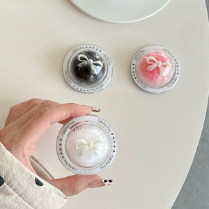 Transparent round phone grip with pearl bowknot in black pink and white colors