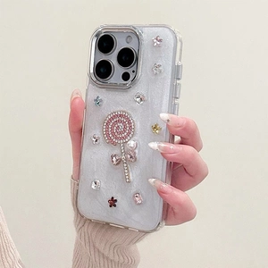 Glitzernde Handyhülle mit Strass-Lollipop für die iPhone-Serie Makro-Detailansicht
