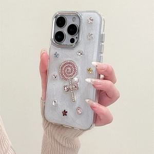 Funkelnde Glitzer-Handyhülle mit Strass-Lollipop und Sternen für iPhone Modelle