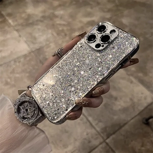 Luxurious silver glitter sequins phone case for iPhone Pro Max with sparkling diamonds