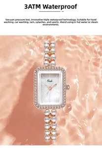 Macro detail of Gedi women quartz watch with 3ATM waterproof shell and pearl dial