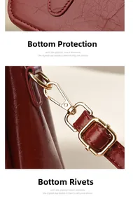 Détails d'un sac en cuir bordeaux avec boucle dorée et rivets de protection de fond