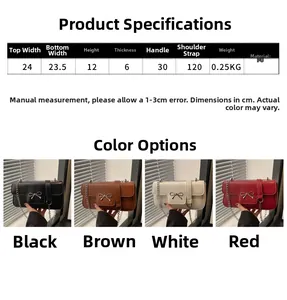 Spécifications de taille et quatre couleurs de ce sac bandoulière avec nœud métallique