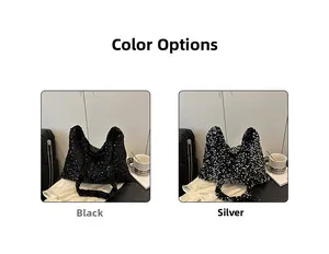 Vue détaillée des sacs cabas à paillettes scintillantes en argent et noir chic