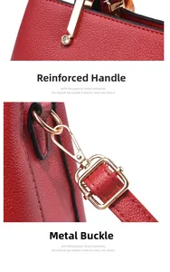Detail of red pebbled leather handbag featuring gold-tone hardware and rhinestone accents
