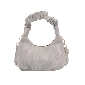 Grey pleated dumpling bag with cloud handle and golden hardware for women in 2025