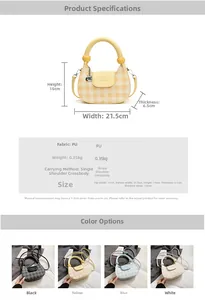 Detailed dimensions and four color options for the plaid PU leather crossbody bag