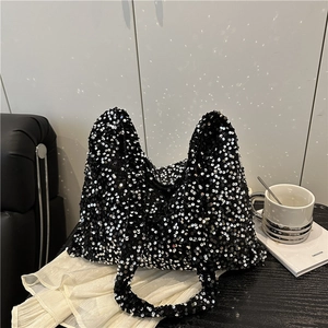 Grand sac à main hobo à paillettes noires pour femmes avec reflet scintillant élégant