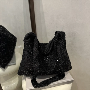 Sac hobo à paillettes noires pour femme, cabas spacieux idéal pour un look élégant