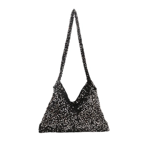 Sac hobo scintillant argent et noir de grande capacité avec des paillettes métalliques