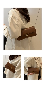 Detail shots of a dark brown French-style underarm bag with a golden metal buckle