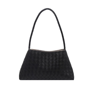 Classic black woven leather hobo bag with a sophisticated square shape for daily use
