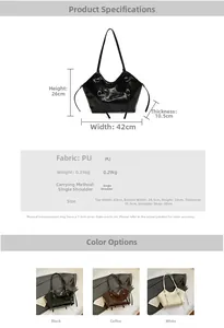 Detail view of large patent PU leather tote bag showing dimensions and color options