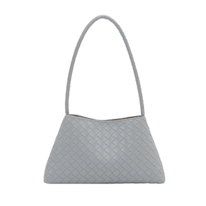 Chic light blue woven leather shoulder bag with intricate intrecciato pattern for women