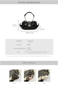Tableau des tailles détaillé et comparaison multicolore de sacs à main chic en similicuir