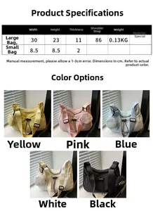 Detailed size chart for nylon canvas tote with dimensions for large and small bags