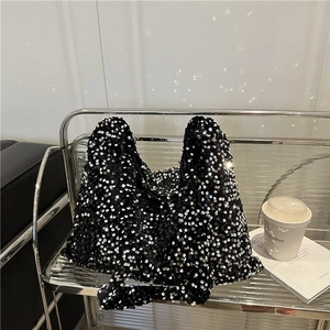 Sparkly silver sequin tote bag for women with large capacity and casual shoulder strap