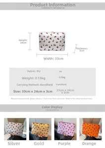 Detailed size specifications for the stylish cherry print PU leather laptop sleeve bag