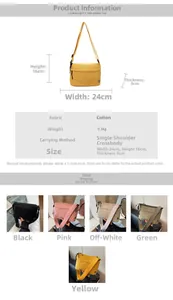 Tabella taglie con dimensioni 24x16x9cm e tessuto leggero per questa borsa a tracolla