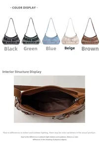 Detail view of colorful Y2K underarm bags with internal zipper pocket and silver buckles