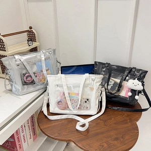 Sac Ita Femme Fenêtre PVC Transparente Cuir PU Grande Capacité Fourre-tout Sac À Main Bandoulière Style Japonais