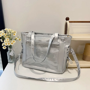Sac ITA argenté brillant avec fenêtre transparente et bandoulière réglable pour femmes