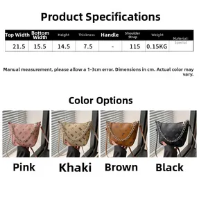 Detailed size specifications for the monogrammed bucket bag with four color options