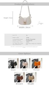 Size chart and specifications for the minimalist PU leather crescent shoulder bag